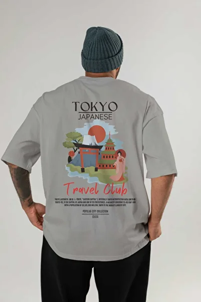 Ankhises Tokyo Japanese Back Printed Oversize T-Shirt Men Women Cotton Crew Neck Tshirt