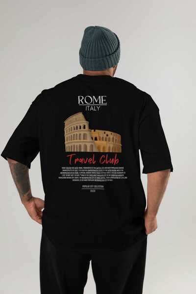 Ankhises Tricou negru oversize cu imprimeu pe spate Roma Italia, pentru bărba...