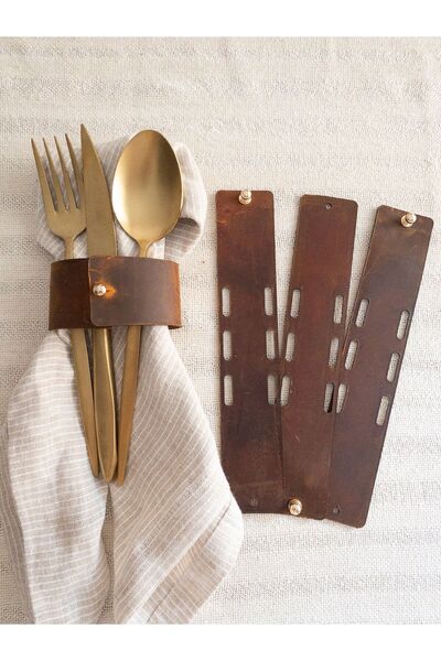 THE HANDMADE HUB Set of 4 Handmade Genuine Leather Napkin Rings - Plain Pattern