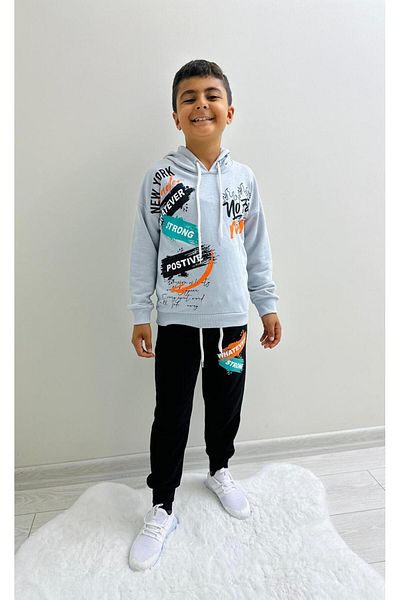 herkesemoda Whatever Strong Text Detail Printed Unsharded Hooded 3 Thread Boy's Suit