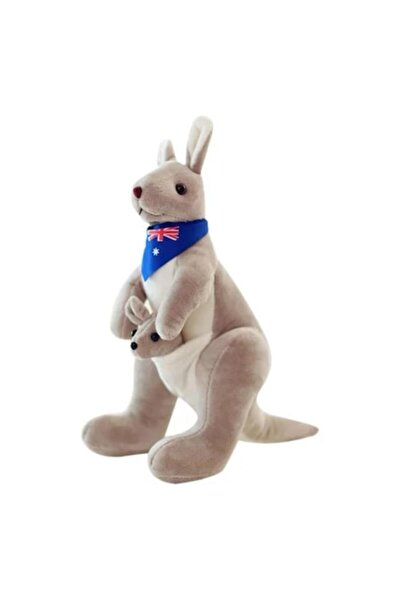 OEM Jucărie de pluș, Cangur, Mamă și bebeluș, Gri, 50 cm