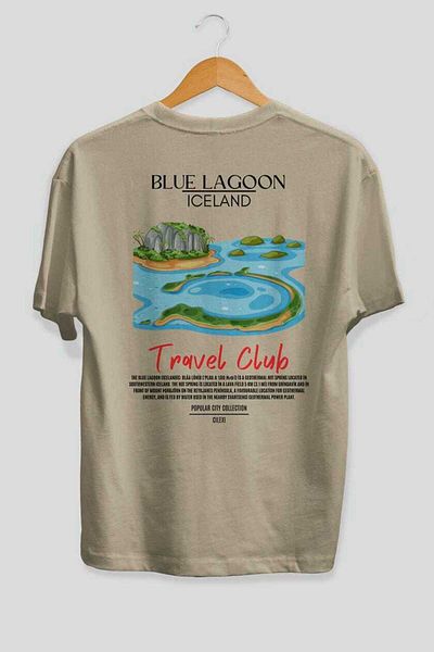 Ankhises Blue Lagoon Iceland Back Printed Oversize T-Shirt Men Women Cotton Crewneck Tshirt