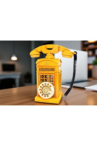 Kuzey Tacı Dekoratif Metal Ahizeli Telefon Kumbara Sarı Nostaljik Tasarım Vip