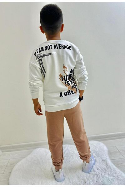 herkesemoda I'Am Not Average Text Detail Printed Unsharded 3 Thread Boy's Suit