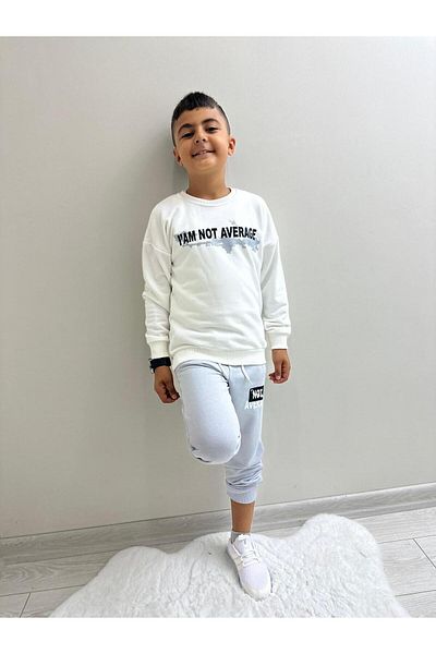 herkesemoda I'Am Not Average Text Detail Printed Unsharded 3 Thread Boy's Suit