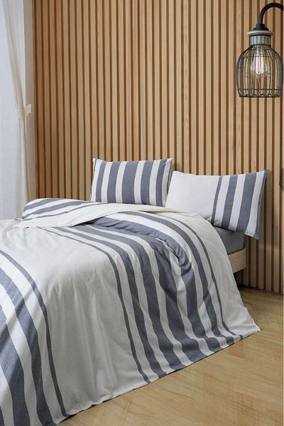 nunuteks evinizi renklendirin 100% Cotton Striped Double Duvet Cover Set (200X220Cm)