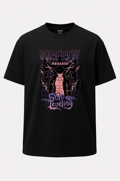 nirvoda Oversize Solo Leveling Shadow Monarch Printed Crew Neck T-Shirt