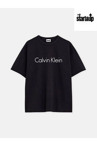 QUEENSTOWN Unisex Black Chest Calvin K Printed Oversize Crew Neck T-Shirt