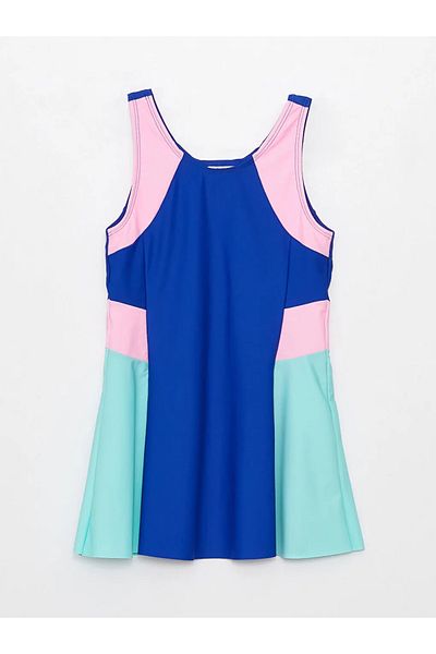 LC Waikiki Lcw kids blue u collar Color Block girls skirted swimwear and shorts