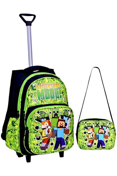 çantamgelsin Green Game Printed with Squeegee, Orthopedic Back, Primary School Bag + Lunchbox