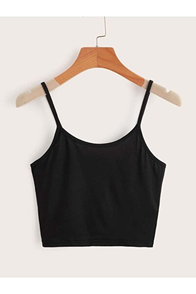 HEREN BUTİK Black Ribbed Look Basic Tank Top with Straps