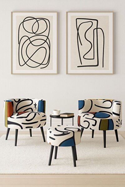 WEBPANYA MOBİLYA Bohem tarz Çay Seti Ikili Koltuk Berjer Ve Puf Takımı (salon...