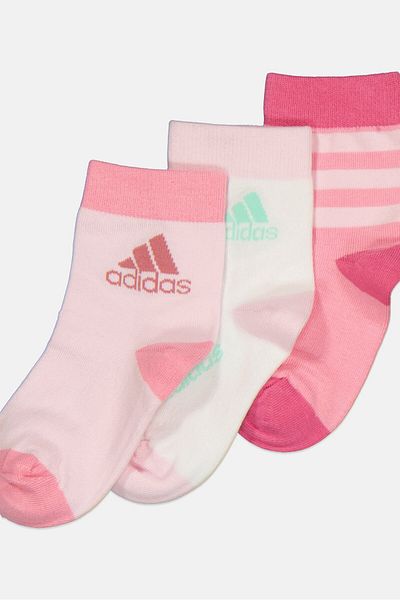 adidas Toddlers Girl 3 Pairs Brand Logo Socks, Multicolor