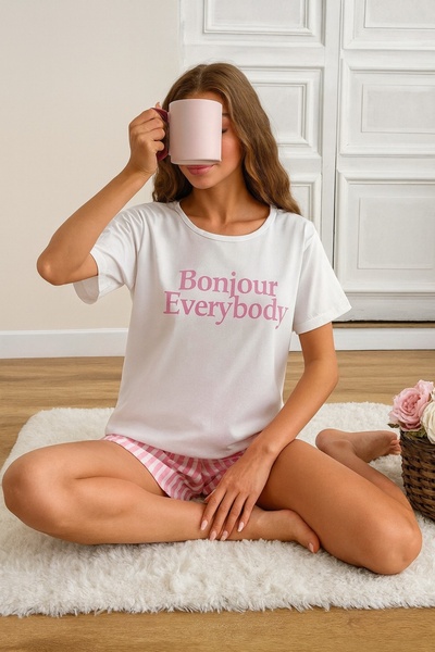 CARLA MARA Kısa Kollu Şortlu Pijama Takımı Pembe