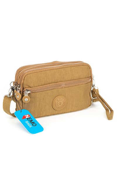 NEMO BAGS محفظة الخردل للجنسين، 4 أقسام، حامل هاتف، قماش مجعد، حقيبة كتف بحزام متقاطع، 20 × 12 سم