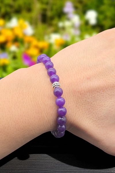 NBS Beautiful Naturel Stones Amethyst Stone Gift Bracelet Unisex 8 mm (You Can Choose Size)
