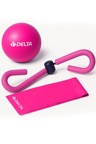 Delta Pilates Firming Set – 20 cm Balance Ball + 120X15 Pilates Band + Fuchsia Thigh Master Fuchsia