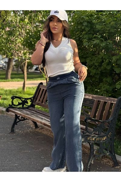 HepsitrentStore Denim Model Elastic Waist Comfortable Fit Casual Trousers