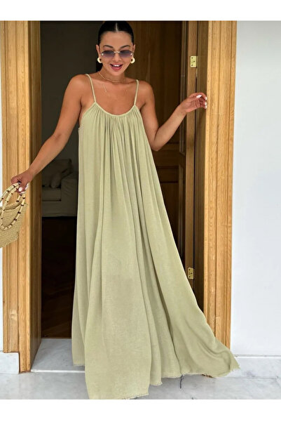 sienna Premium Keten Ayarlanabilir Askılı Elbise