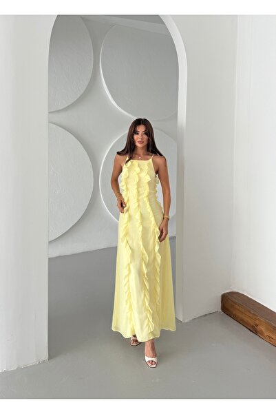 NEW STATION New Statıon Maxi Fırfır şifon elbise