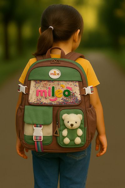 ANI OFİS KIRTASİYE A K Cute School Bag with Plush Toy – Suitable for Primary and Secondary Schools + Teddy Bear Gift - Model5