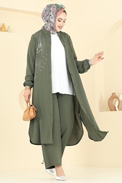 ModaMerve Taş İşlemeli Tesettür Takım 440DVL817-MS Haki