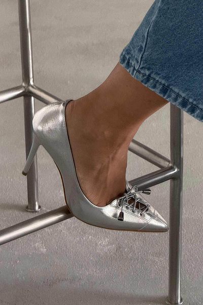 AYAKKABI PRENSİ Enid Lace Detailed Silver Wrinkle
