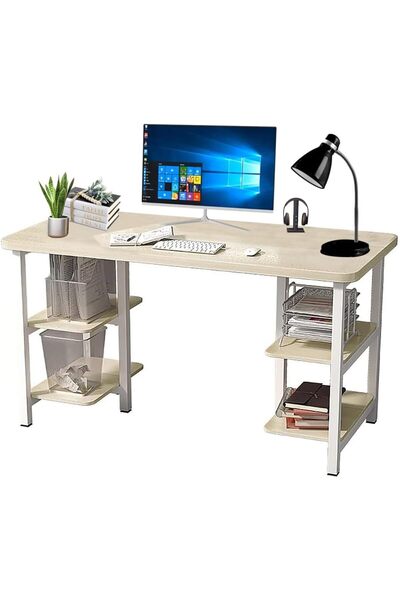 AGD Multi-Purpose Computer Desk with Open Storage Shelves on Both Sides, 120x60x72 cm, Beige color from