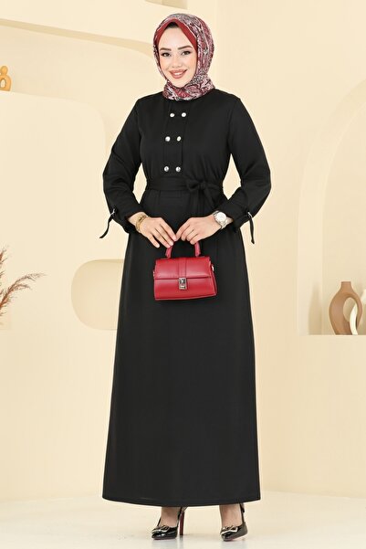 ModaMerve Önden Çıtçıtlı Tesettür Elbise 416DVL817-MS Siyah