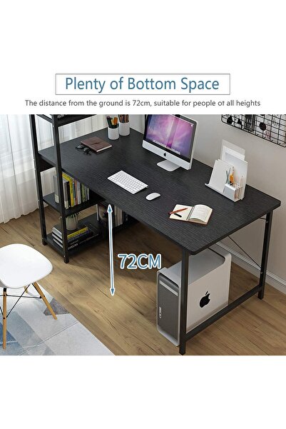 AGD Study Desk with Storage Shelves, Modern Black Desk, Suitable for Home Office