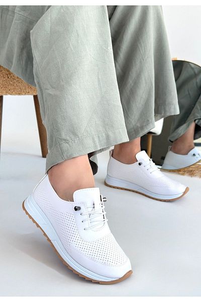 Skygo Tone White Skin Lace-Up Sneakers