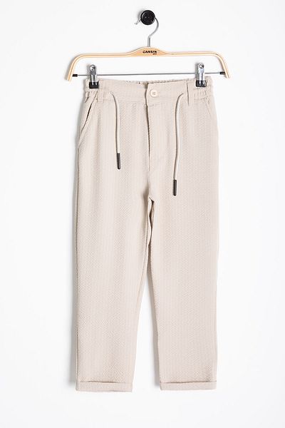 Cansın Mini Cream Boy's Striped Double Leg Seersucker Fabric Trousers 21053
