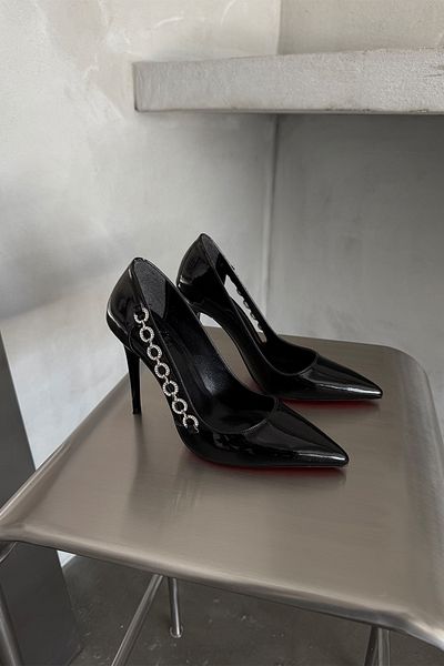 AYAKKABI PRENSİ Lanț Zest Detaliat Piele Lacuită NEGRĂ