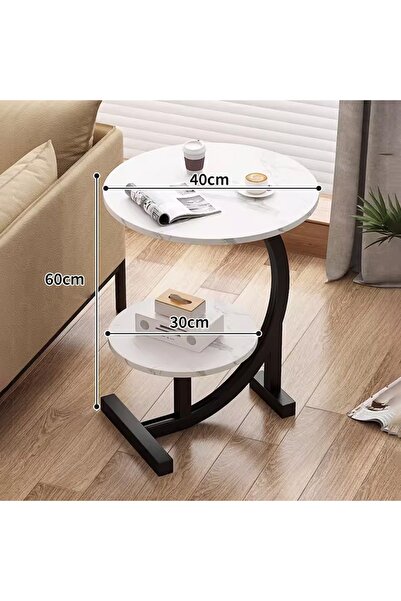 COOYA Sofa Side Table 2 Tier Round End Table, Bedside Table with Metal Frame, for Living Room Bedroom
