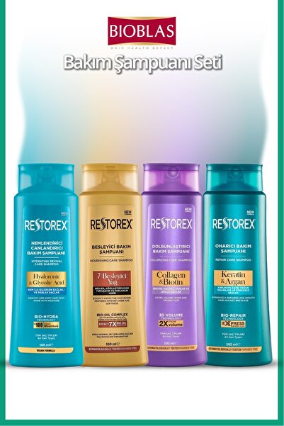 Restorex Keratin&Argan+7 Besleyici Yağ+Collagen&Biotin+Hydra Nemlendirici&Canlandırıcı 4'lü Şampuan Seti