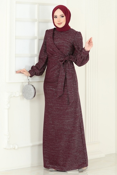 ModaMerve Yandan Bağcıklı Abiye Elbise 2807ASMK1074-MS Bordo