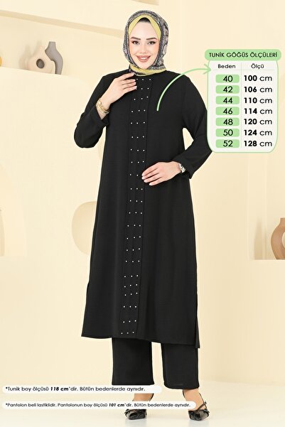 ModaMerve Önü İncili Tesettür Takım 3101HBS856-MS Siyah