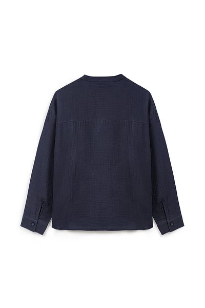 praye Judge Collar Muslin Tunic Navy Blue
