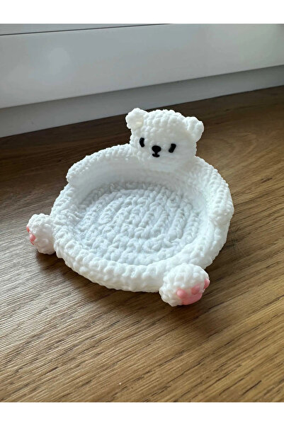 Gonulella قاعدة كوب تيدي بير محبوكة 12 سم (قطعة واحدة بيضاء)