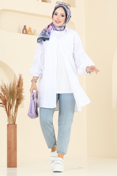 ModaMerve Gömlek Yakalı Tunik 3055KTR750-MS Ekru