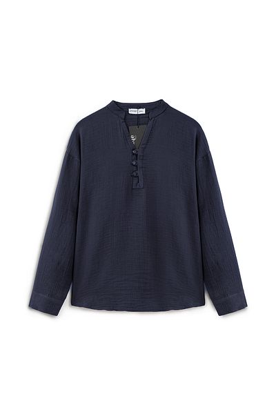 praye Judge Collar Muslin Tunic Navy Blue