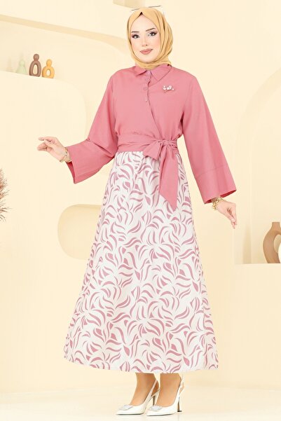 ModaMerve Beli Bağlamalı Etekli Takım 262ASN888-MS Koyu Gül Kurusu