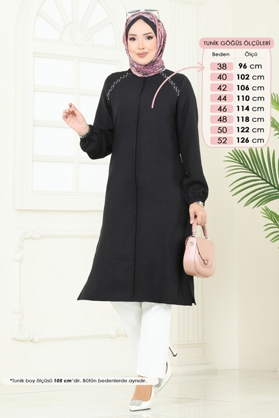 ModaMerve Omzu Taşlı Sofia Tunik 3124HBS856-MS Siyah