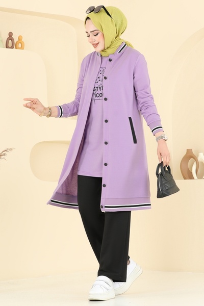 ModaMerve Front Button Triple Suit Pl9134-Ms Lilac