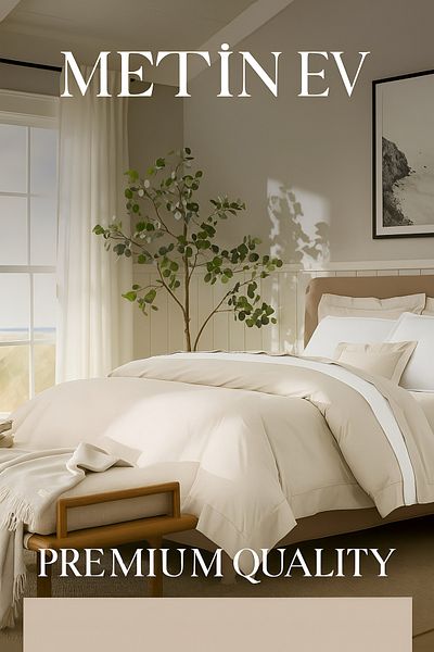 METİNEV Beige Color 100% Cotton Satin Duvet Cover Set – Double – Shiny Texture