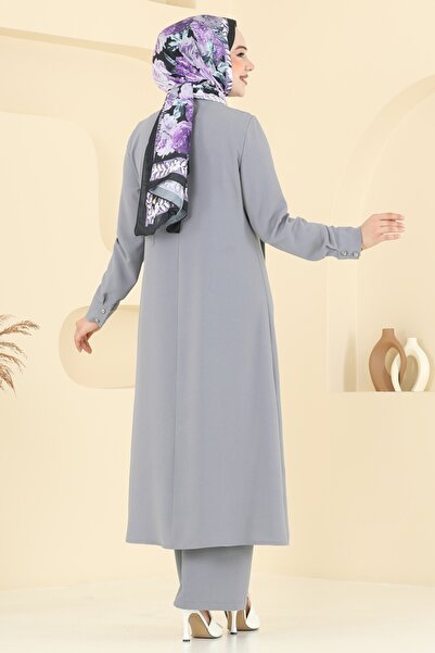 ModaMerve Aksesuar Düğmeli İkili Takım PL9136-MS Gri