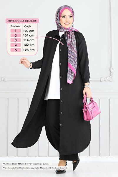 ModaMerve Önden Düğmeli Takım 808OZN1046-MS Siyah