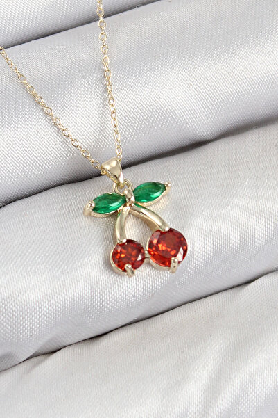 Epilons قلادة نسائية من Bfs نحاسية من حجر الزركون الكرزي موديل ذهبي اللون