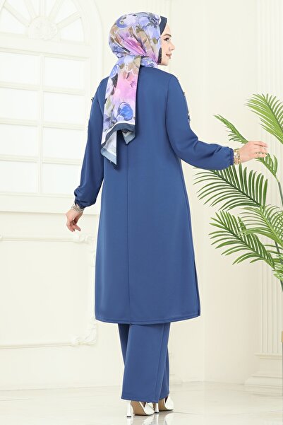 ModaMerve Kurdele Aksesuarlı Tesettür Takım 452DVL817-MS İndigo