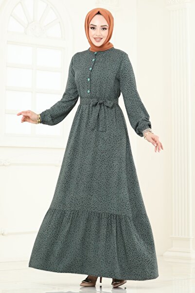 ModaMerve Yarım Düğmeli Viskon Elbise 4068ZNN863-MS Çağla